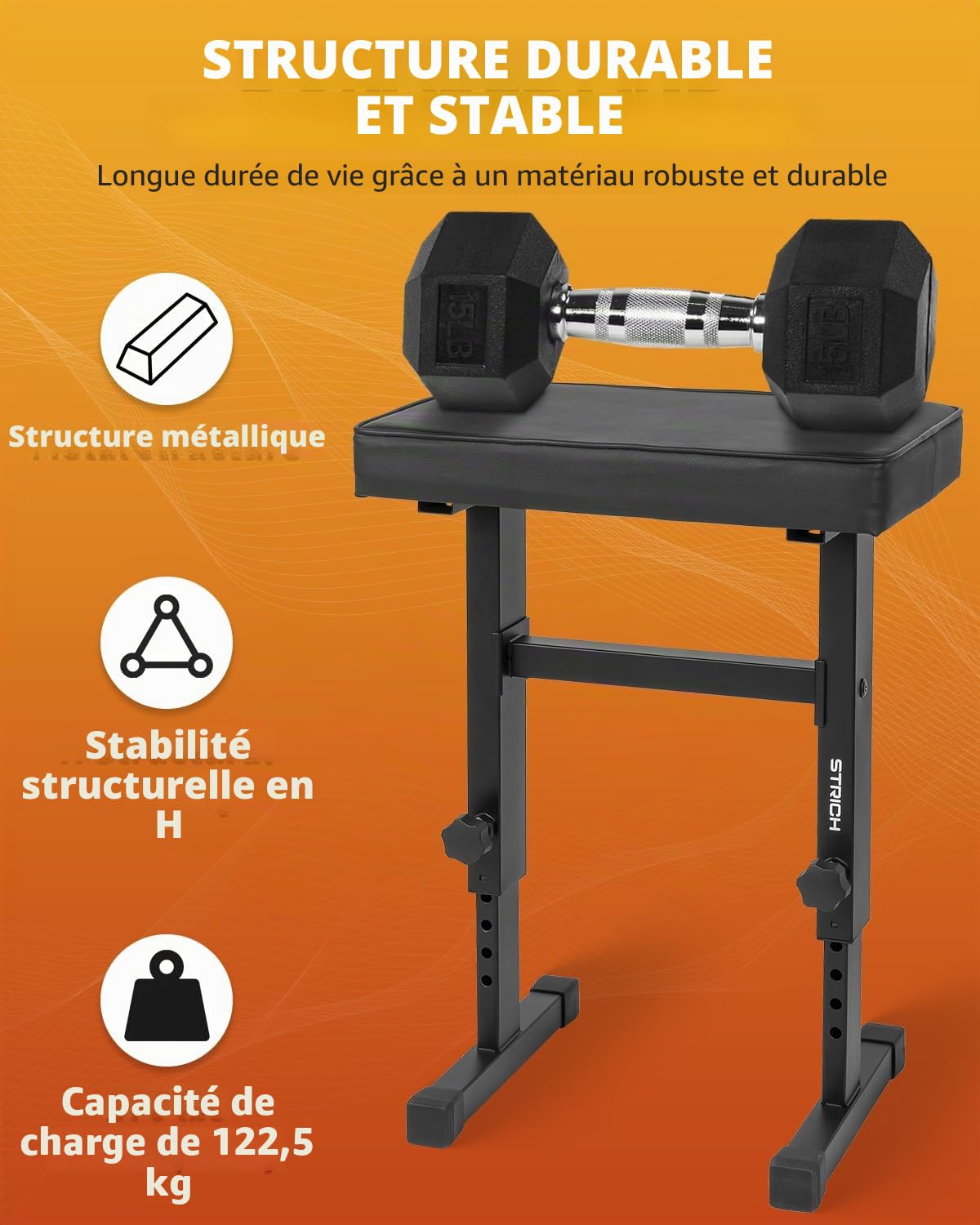 STRICH SPB-M50 Tabouret réglable pour clavier de musique avec coussin rembourré pour musiciens Noir