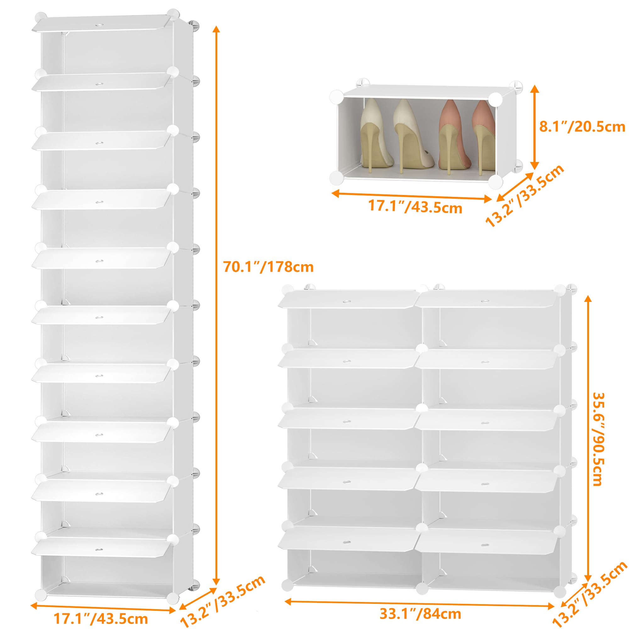 HOMIDEC Scarpiera, 10 Ripiani Scarpiera Archiviazione Tridimensionale, Può Contenere 20 Paia di Scarpe, Plastica Scarpiero di Scarpe per Ingresso, Camera da Letto e Corridoio, Bianco