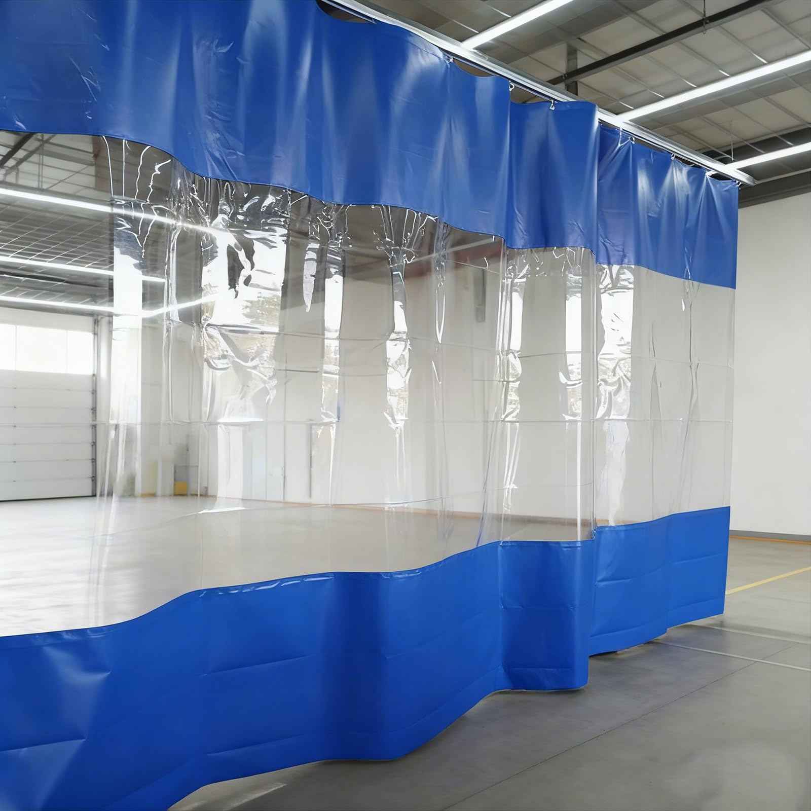 Parete Divisoria Industriale in Vinile Trasparente per Officina, Tenda Divisoria Resistente, Impermeabile E A Prova di Intemperie, per Ambienti di Officina (3,98 M X 3 M, Blu) (Blu)