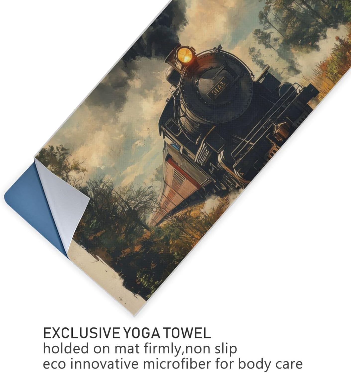 Yoga Mat Towel with Silicone Grip Dot Train Retro Forest – 73"x27" Non-Slip Sweat Absorbent Microfiber Yoga Towel for Home Gym Studio