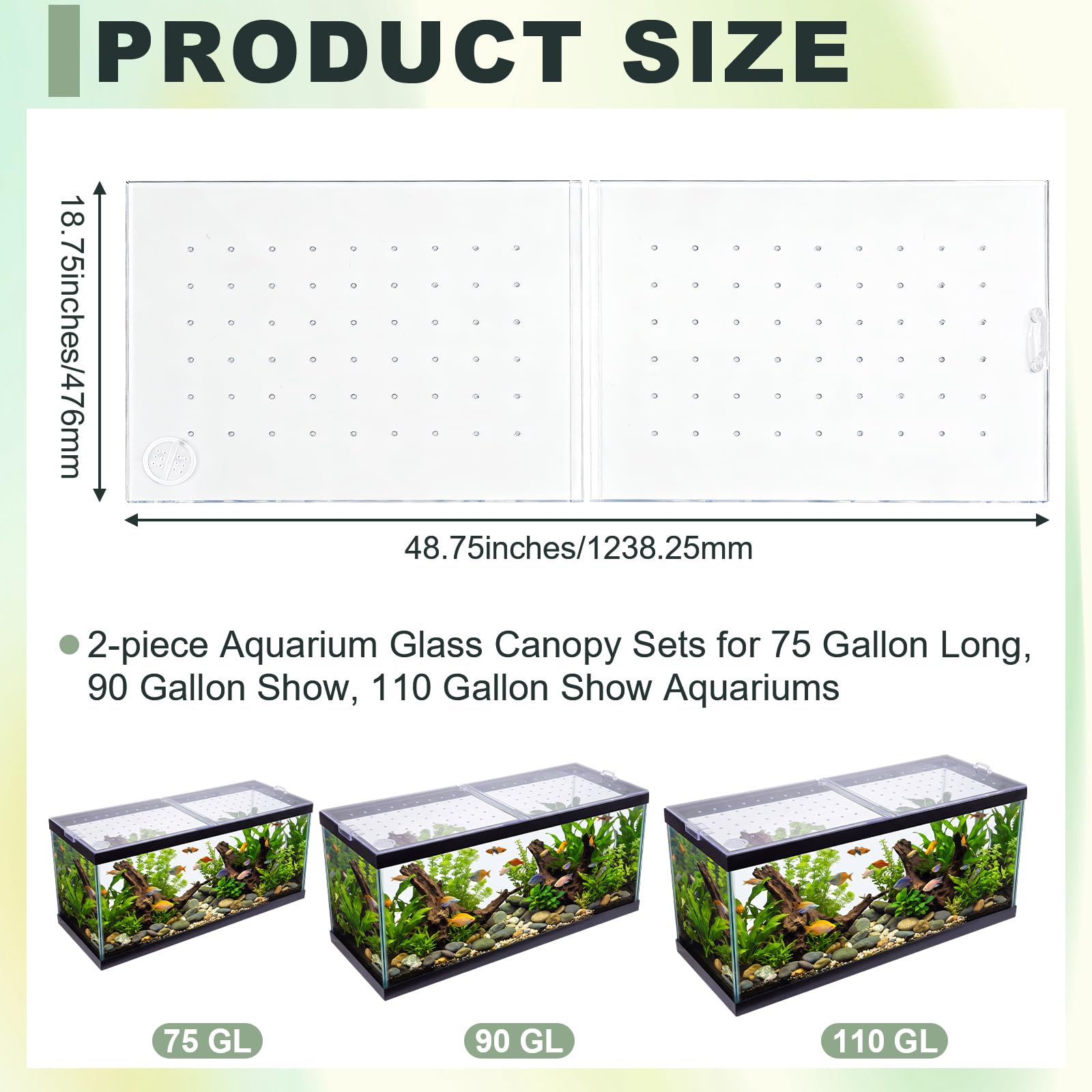Sieral Set di baldacchino in policarbonato per acquario, 122 x 48,75 x 0,3 cm, per acquario da 75/90/110 galloni con supporto centrale, coperchio per acquario con foro di alimentazione, foro