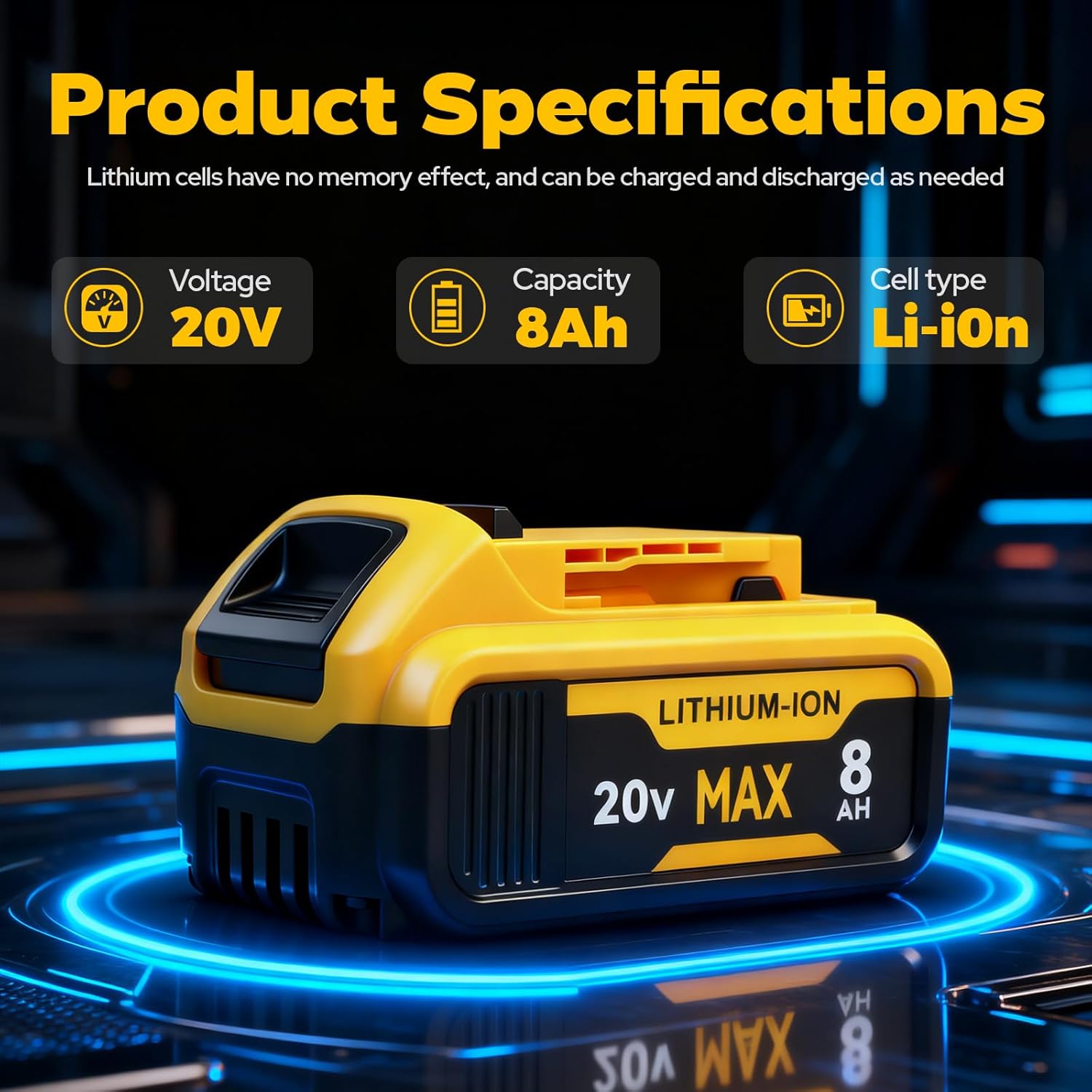 2-Pack 8000mAh High Capacity Battery Compatible with DEWALT 20V MAX