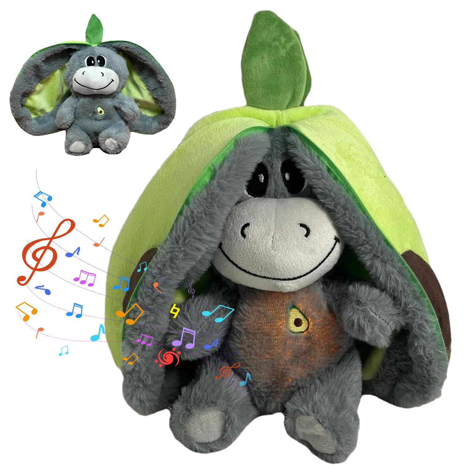Fruit Donkey Plush Toy, Breathing Sleep Buddy, Fruit Donkey Plush, Cartoon Animal Plushies with Lights and Music from Realistic Motion Movement, Sleep Companion