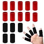20 PCS Finger Sleeves Protectors, Sport Finger Sleeves Thumb Brace Support Finger Brace Elastic Thumb Sleeves (Black+Red)