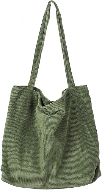 Etercycle Corduroy Tote Bag, Women Corduroy Shoulder Bag Big Capacity Casual Handbags for Women, Beautiful Shopping Tote Bag with Pocket (Army Green)