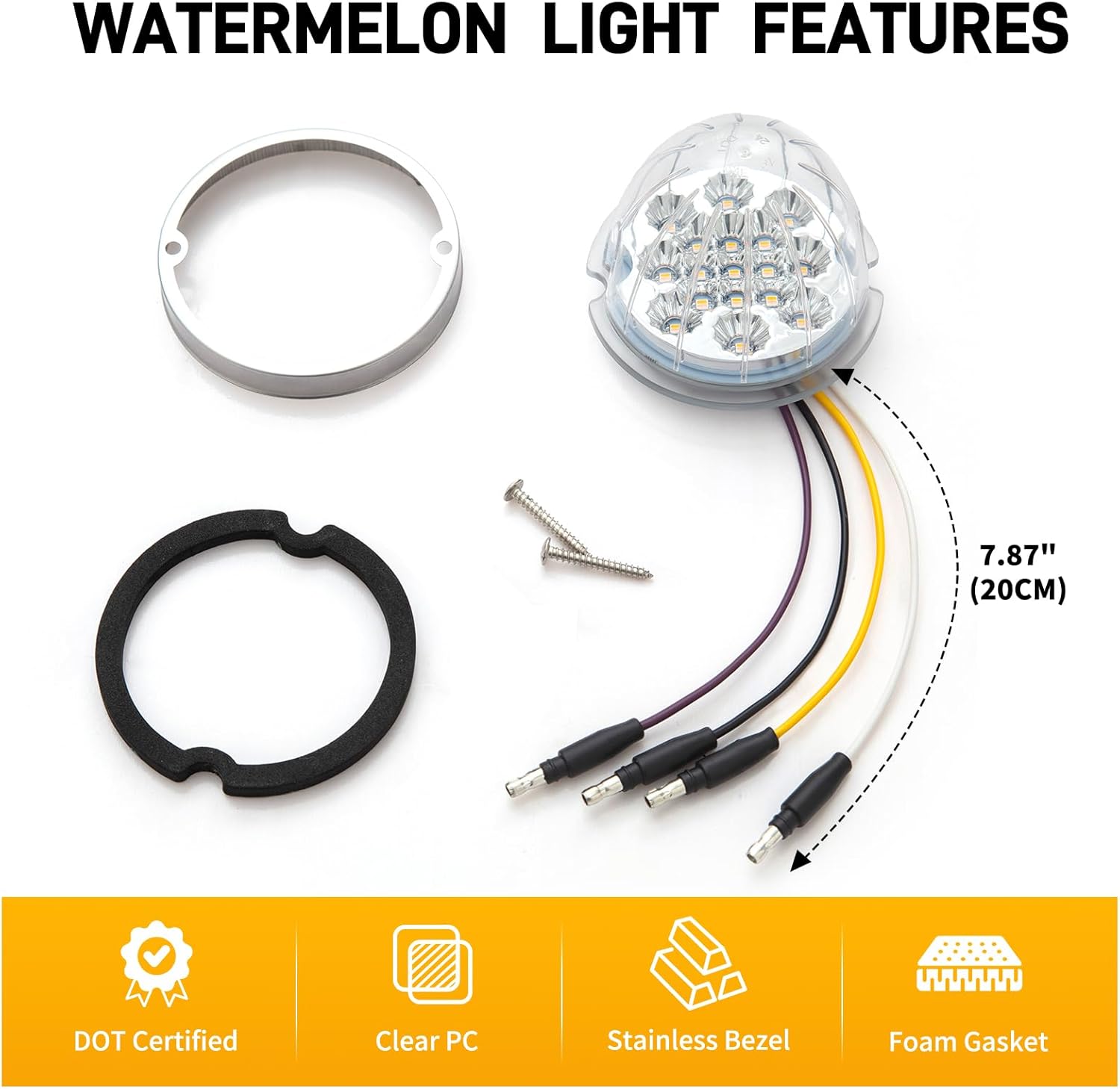 2PCS Dual Revolution Amber Turn Signal and Marker to Purple Auxiliary 17 LED Watermelon Lights, Clear Lens & Stainless Steel Bezel Marker Light for Freightliner Kenworth Peterbilt Trailer Heavy Truck