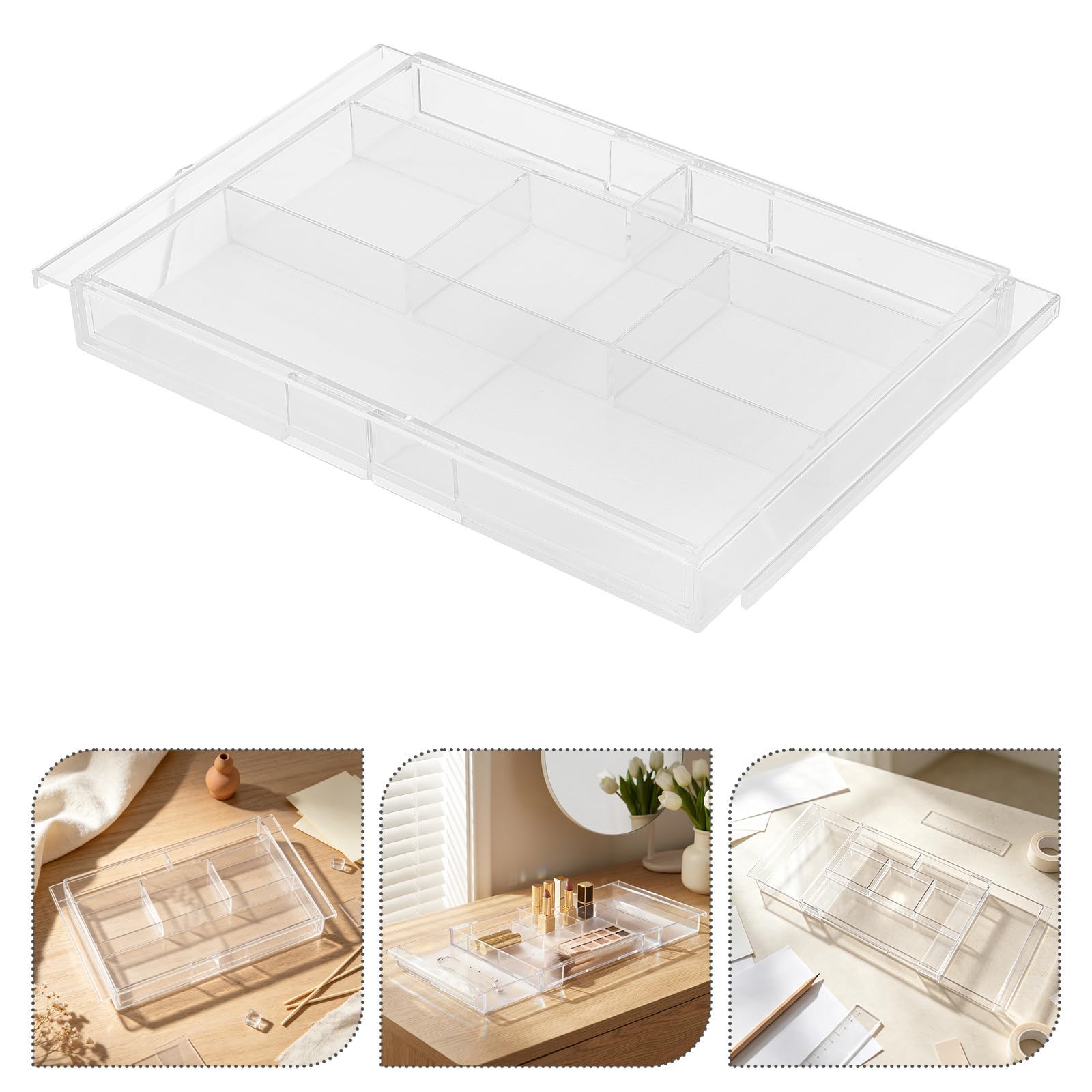 2 Piezas Caja Organizadora Extensible de Cajón Acrílica Transparente