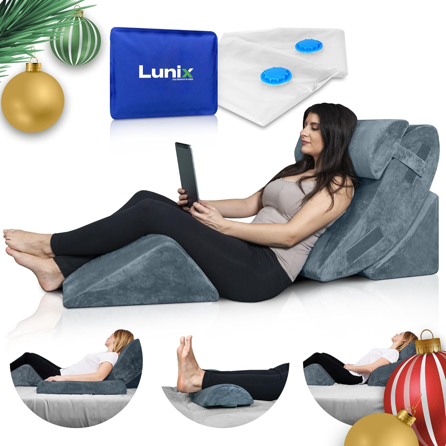 Lunix 4pcs Orthopedic Bed Wedge Pillow Set,...