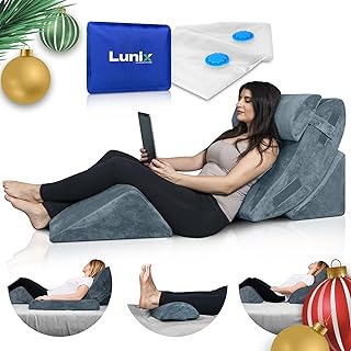 Lunix 4pcs Orthopedic Bed Wedge Pillow Set, Post Surgery Memory Foam for Back, Knee, Leg Pain Relief, Sitting Pillow for Sleeping, Acid Reflux, GERD, with Hot Cold Pack, 100% Navy