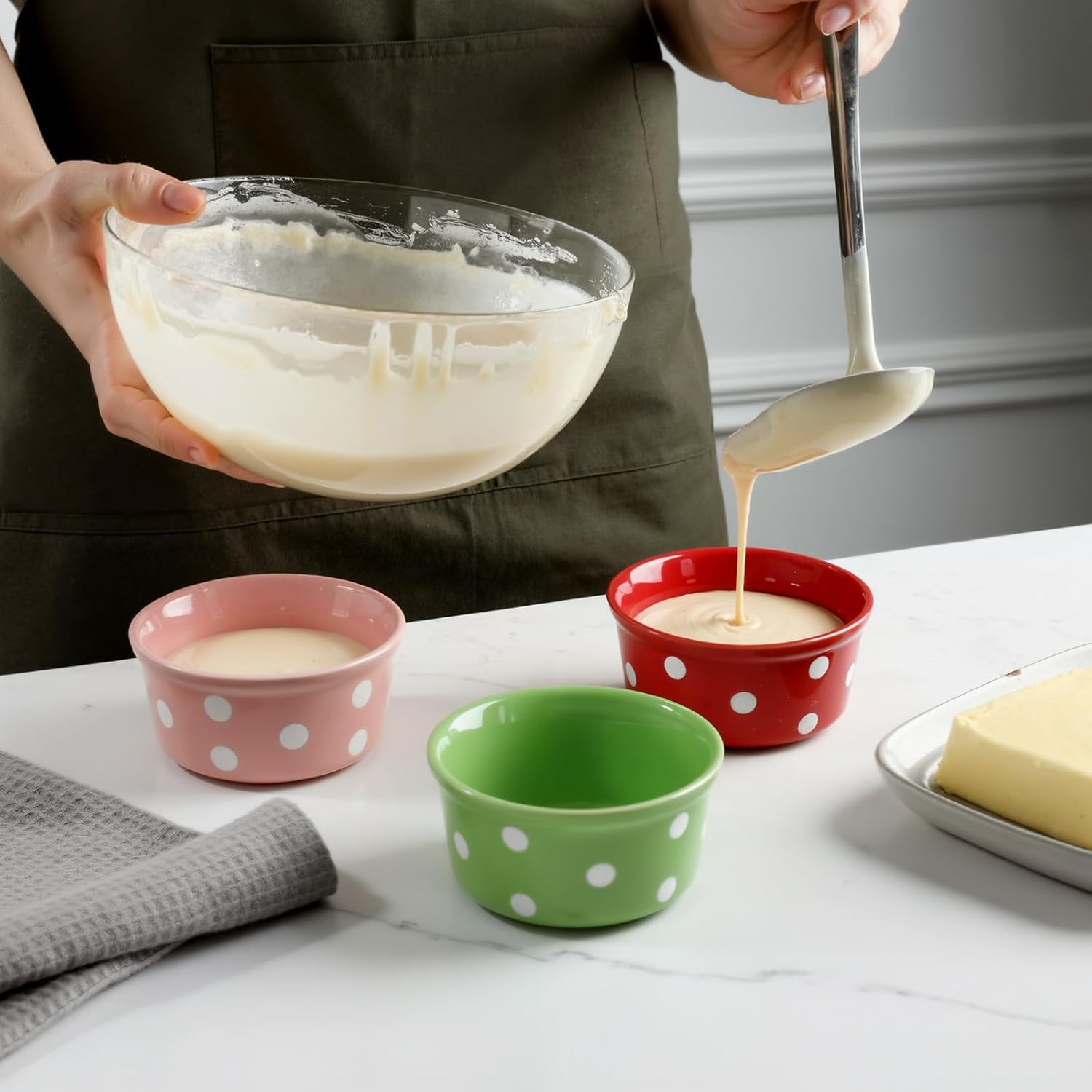 6 Pack 6 oz Colorful Ice Cream Ceramic Bowls Ceramic Ramekins Oven Safe Small Dessert Cups Porcelain Baking Cups Single Mini Bowls for Personal Pudding Souffle Serving Dip