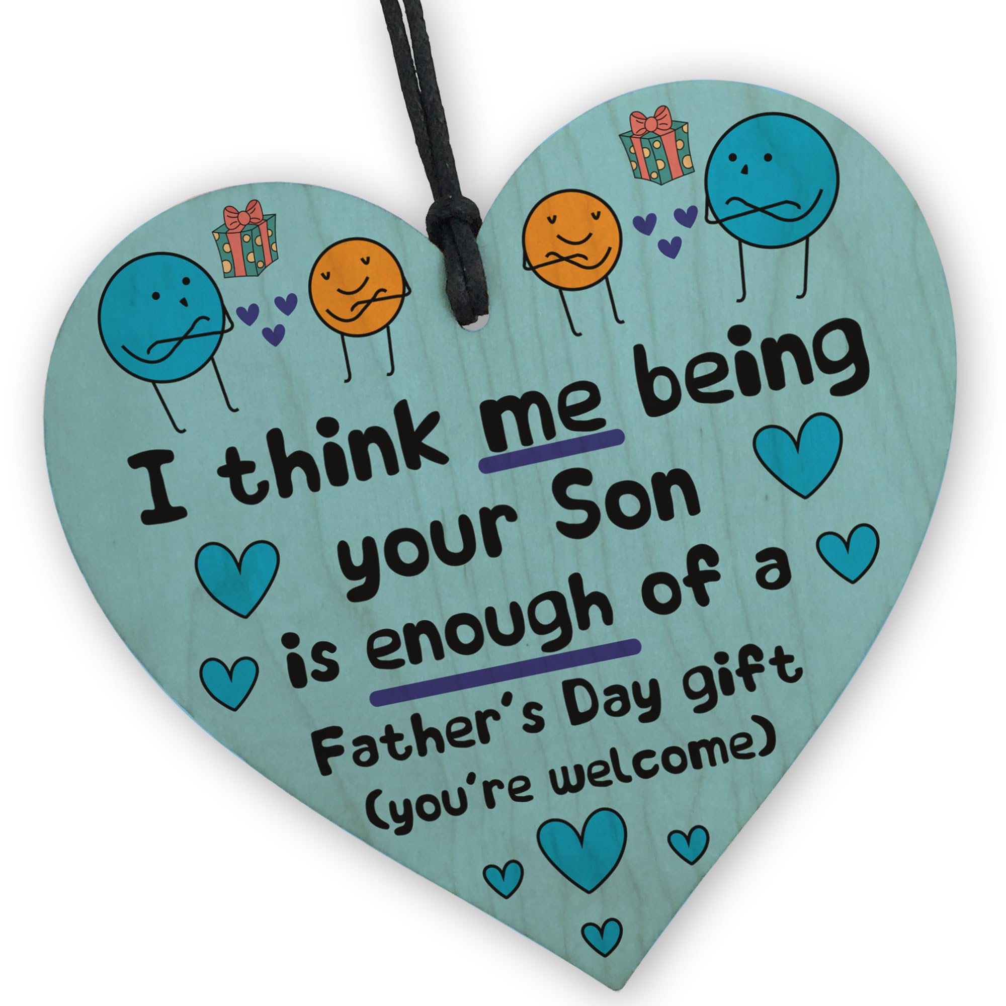 Red Ocean Funny Father's Day For Dad From Son, Novelty Dad From Son, Joke Fathers Day For Him, Hanging Wooden Heart For Dad, Fun.
