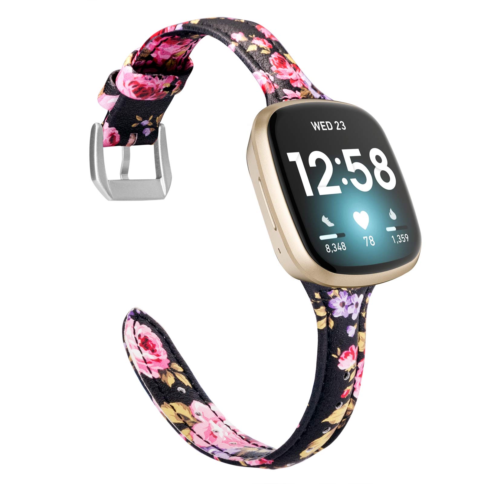 Moolia Compatible with Fitbit Versa 4/Versa 3/Sense 2/Sense Band for Women Slim Strap, Top Grain Genuine Thin Leather Replacement Wristband for Women