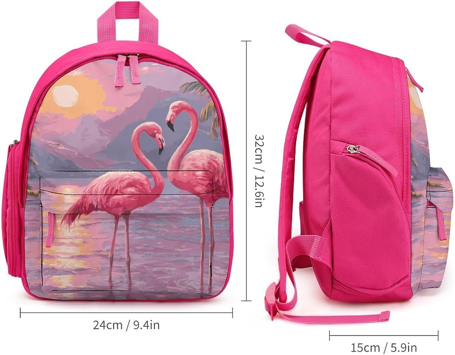 Flamingos Island Palms Trees Sunset Mini Travel Laptop Backpack Lightweight Hiking Business Shoulder Bag Gift for Men Women image 2
