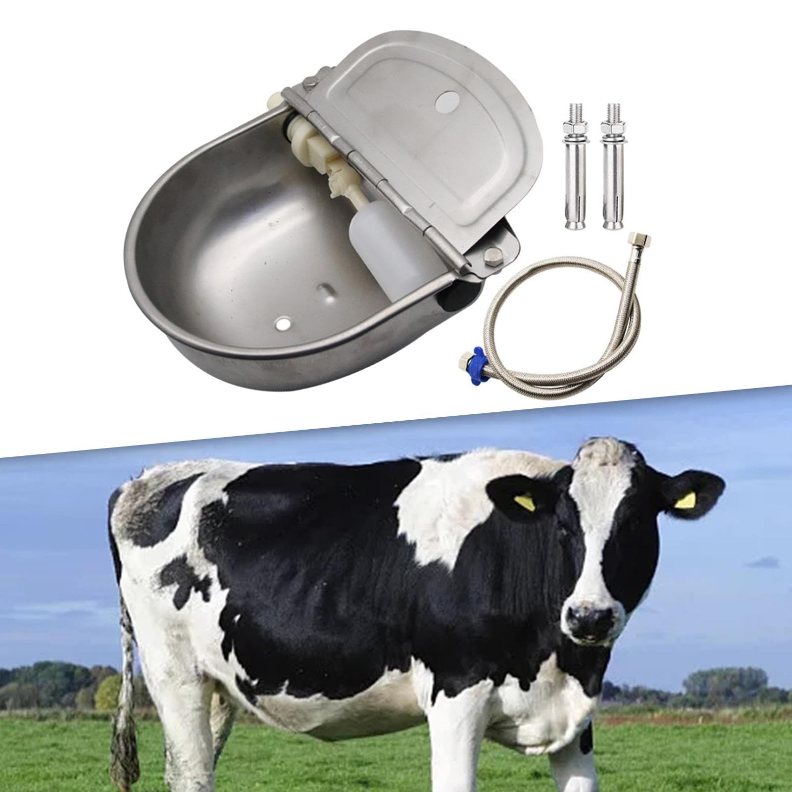 Automático Animal Comedero y Abrevadero de Acero Inoxidable Grueso Dispensador Funcional con Válvula Flotante Segura para Ovejas Caballos, con Orificio y Tubería