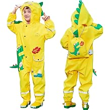 Toddler Boys Rain Suit Lightweight Waterproof Coveralls Cartoon Fire Breathing Dragon Hoodie Rain Jacket 2-4 years M Size