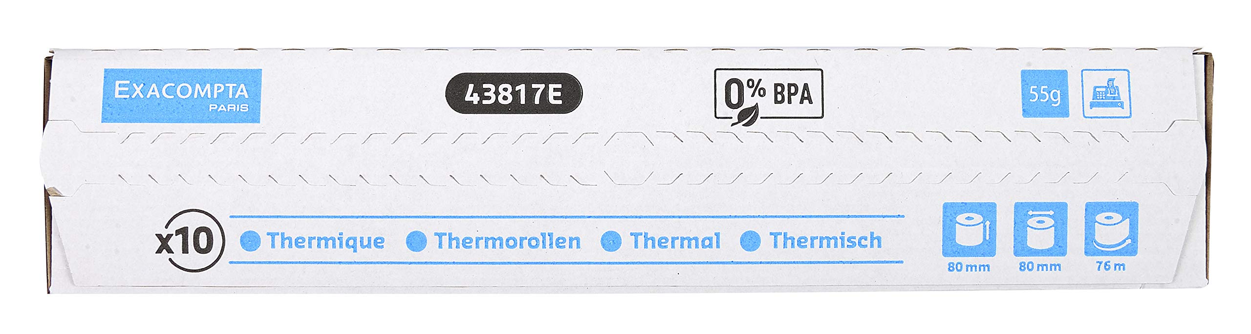 Bobines caisses Exacompta 43817E - l 80 mm x L 76 m, Ø 80 mm - 1 pli(s) - paquet de 10