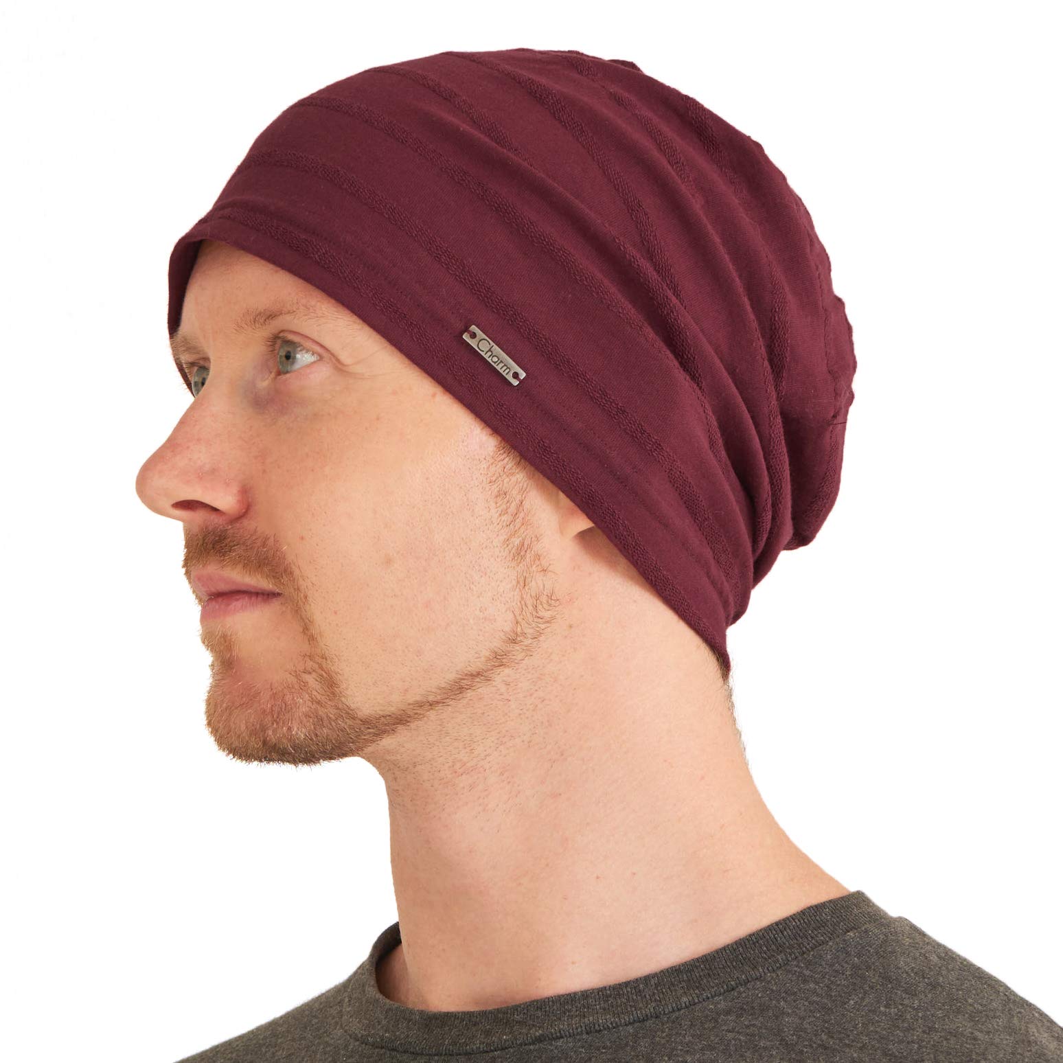 Womens Light Weight Summer Beanie - Mens 100% Cotton Slouchy Beanie Hat Slouch Knit Cap Chemo Headwear Hat Burgundy M