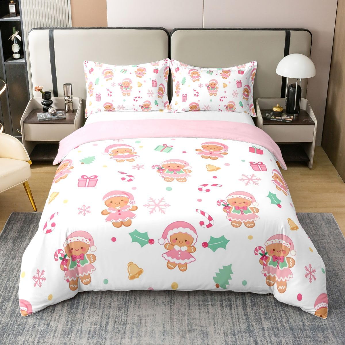Feelyou Christmas Gingerbread Kids Duvet Cover 100% Cotton Twin Size