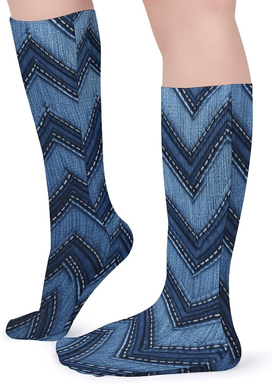 Gradient Blue Denim Stocking - Cute Casual Long Athletic,Crew Sock for Men Women,Running Socks Soft Breathable for Gift