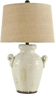 Signature Design by Ashley Emelda Farmhouse 27" Ceramic Table Lamp, Cream Glaze Crackle Finish