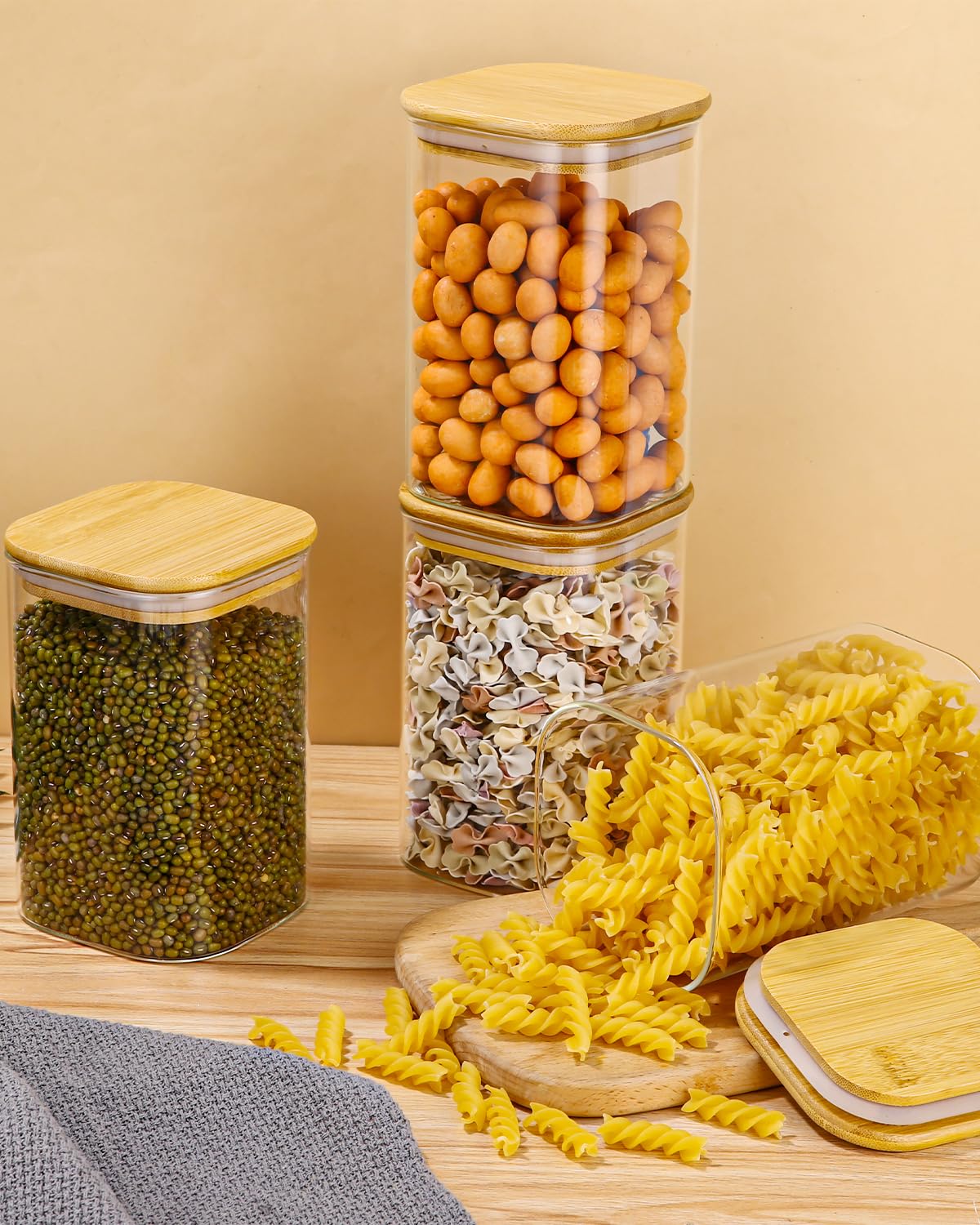 Lot De 4 Bocaux En Verre HEEKSE Pour Rangement Cuisine - Hermétiques, Empilables, Idéaux Pâtes, Café, Céréales - 7