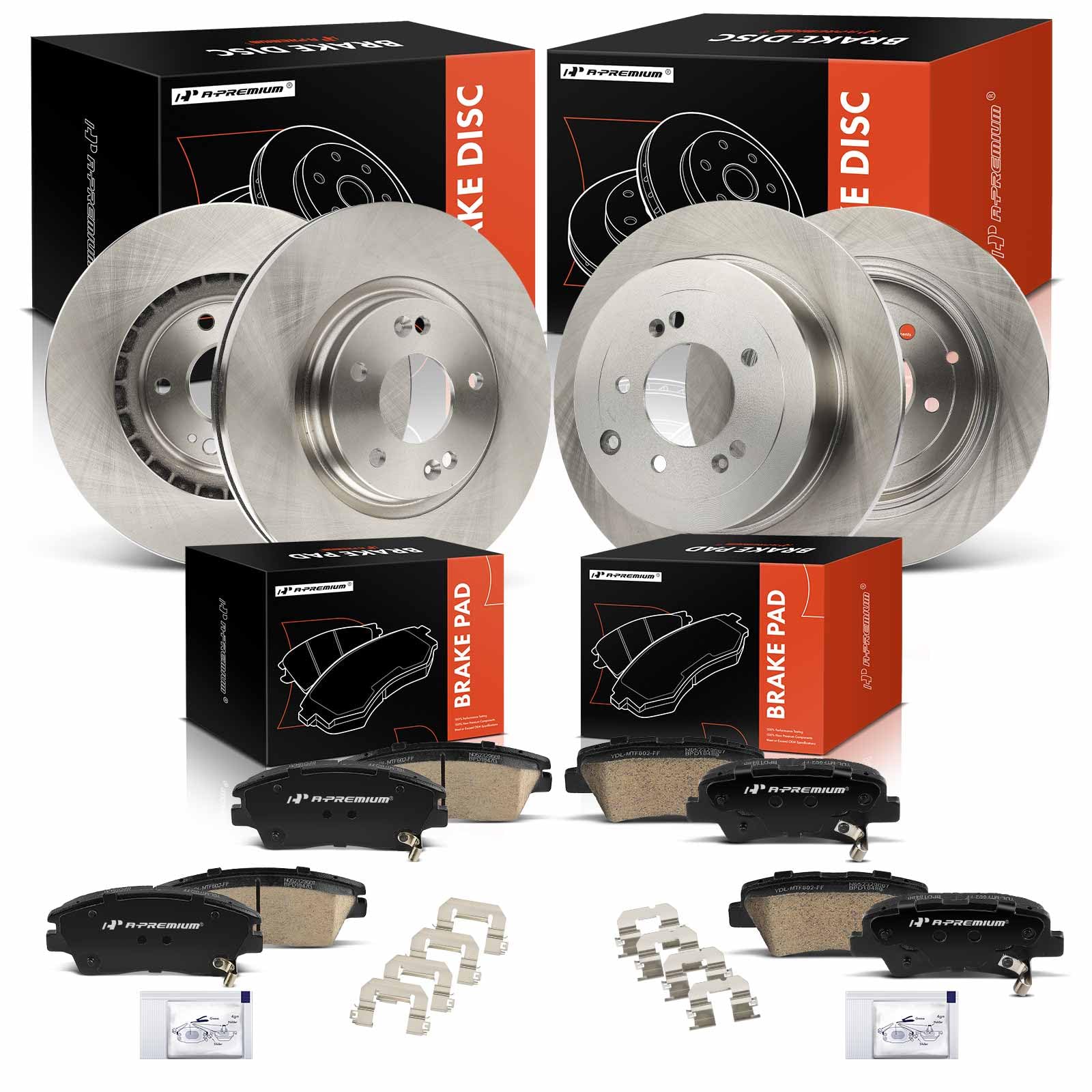 A-Premium Front Vented and Rear Solid Disc Brake Rotors + Ceramic Pads Kit Compatible with Select Kia and Hyundai Models - Sportage 2017-2020, Tucson
