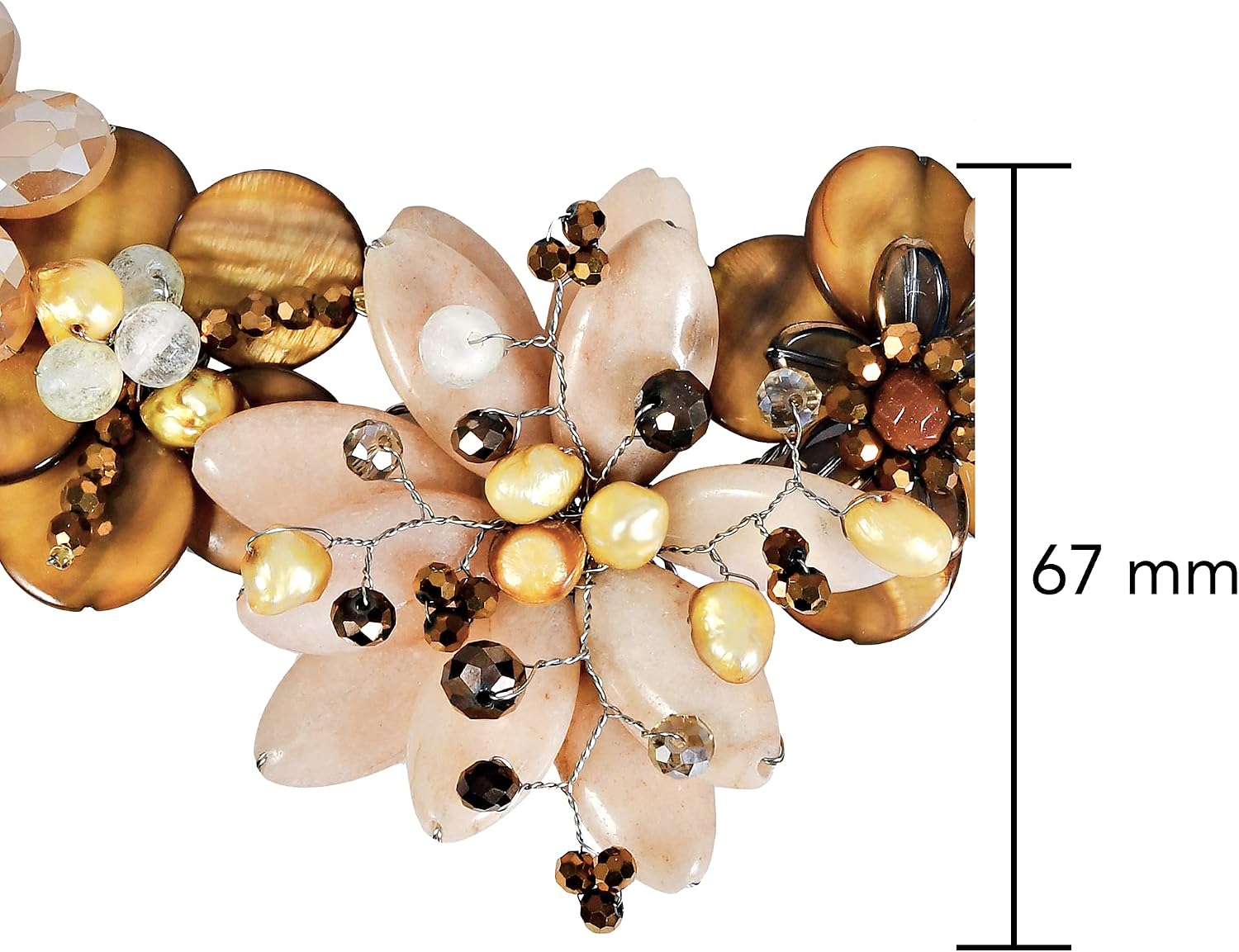 AeraVida Natural Elegant Brown Tones Agate Stone and Seashell Floral Necklace | Handmade Flower Collar Necklace | Boho Jewelry | Gift for HER