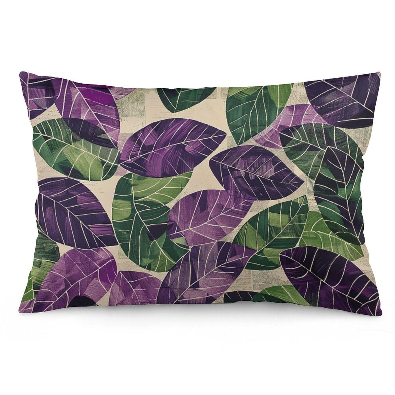 2 Pack Pillow Cases for Hair and Skin, Soft Breathable Pillow Case Covers with Hidden Zipper, Green and Purple Leaves Pillowcase 20"x30" Pillow Covers for Sleeping Gift