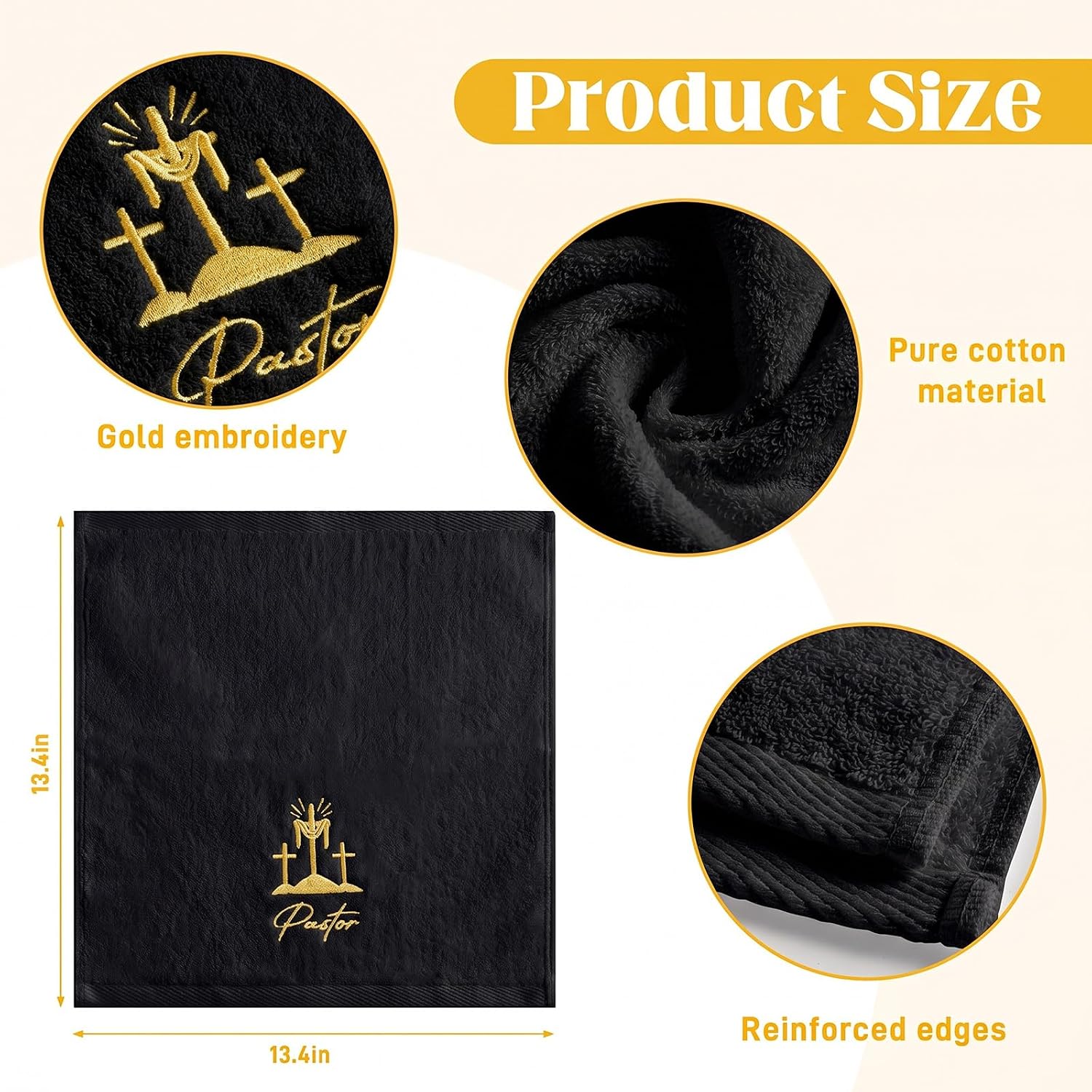 6 Pcs Pastor Black Hand Towels Christian Church Clergy Cotton Embroidered Towels 13.4 Inch Men Women Pastor Appreciation Gifts for Easter Father's Day Birthday Gifts Bathroom Kitchen