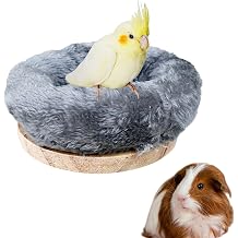 Bird Nest,1Pc Detachable Plush Parrot Hammock Bed,Winter Warm Bird House Snuggle Hut Birds Sleeping Bed Wood Perch for Budgies Cockatiel Conure Parakeet Hamster Grey, Large