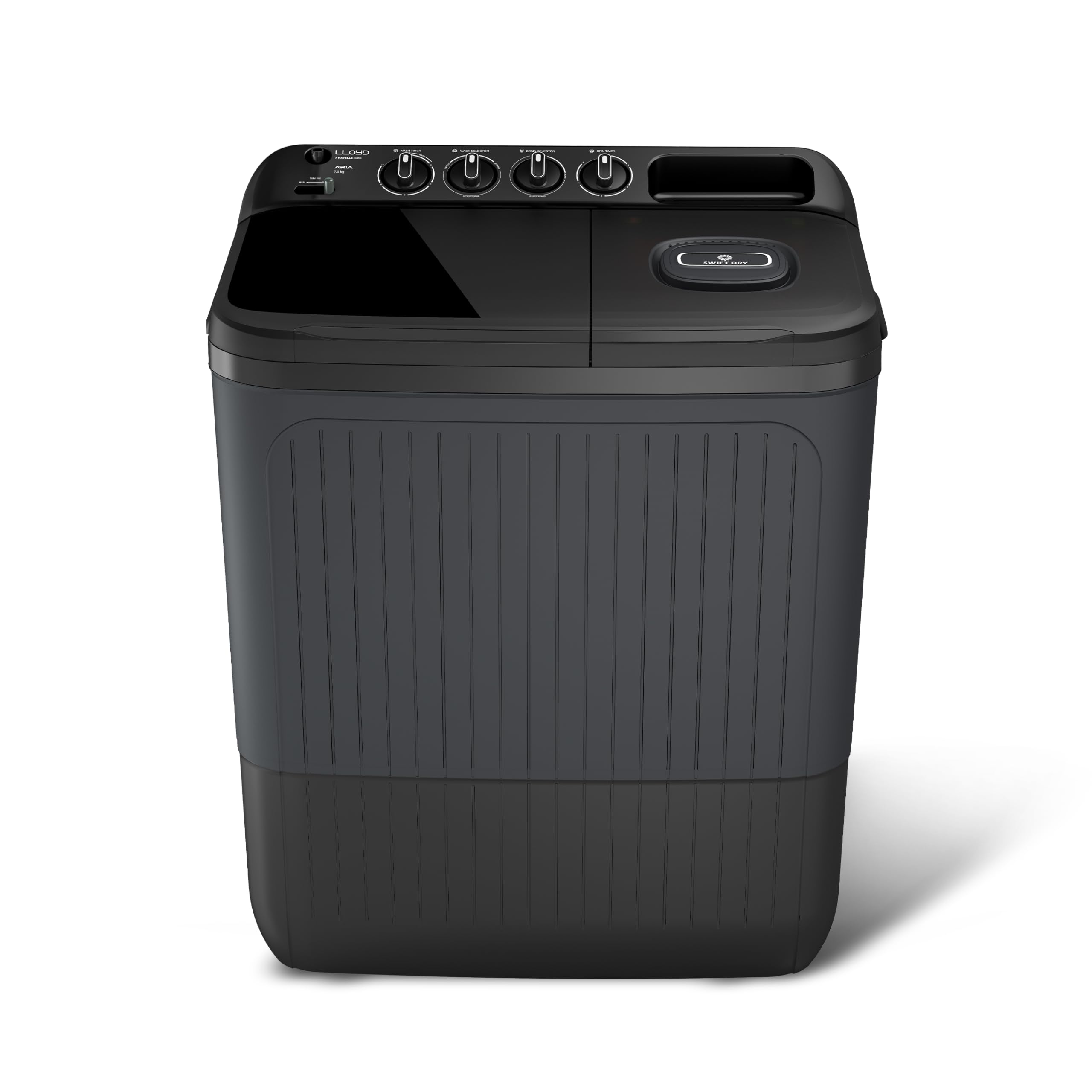 Lloyd 7.5 kg 5 Star Semi Automatic Top Load Washing Machine |1300 RPM | Detergent Storage Zone | 3 Wash Programs | Swift Dry | Magic Filter, (GLWS755AODVG, Dark Grey)