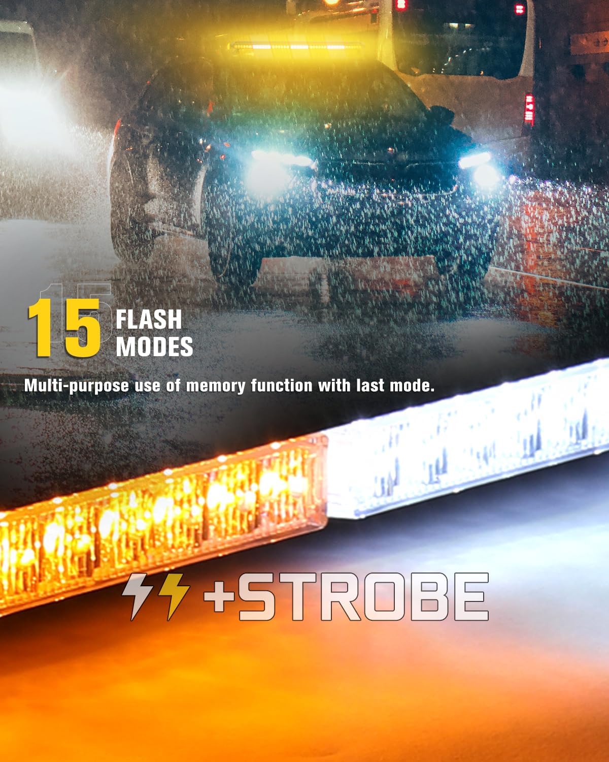 BraveWAY 45 Inch LED Strobe Light Bar White Amber, High-Intensity Emergency Flashing Hazard Warning Beacon Lights with Magnetic Base for Trucks Trailer Roof Safety