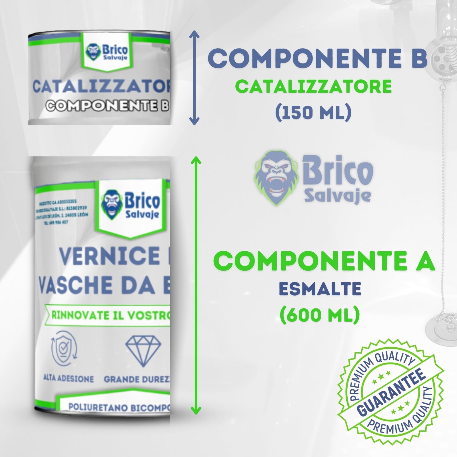 Vernice per vasca da bagno con finitura LUCIDA a due componenti 600+150 ml | facile applicazione | finitura ceramica (beige chiaro scarlett)