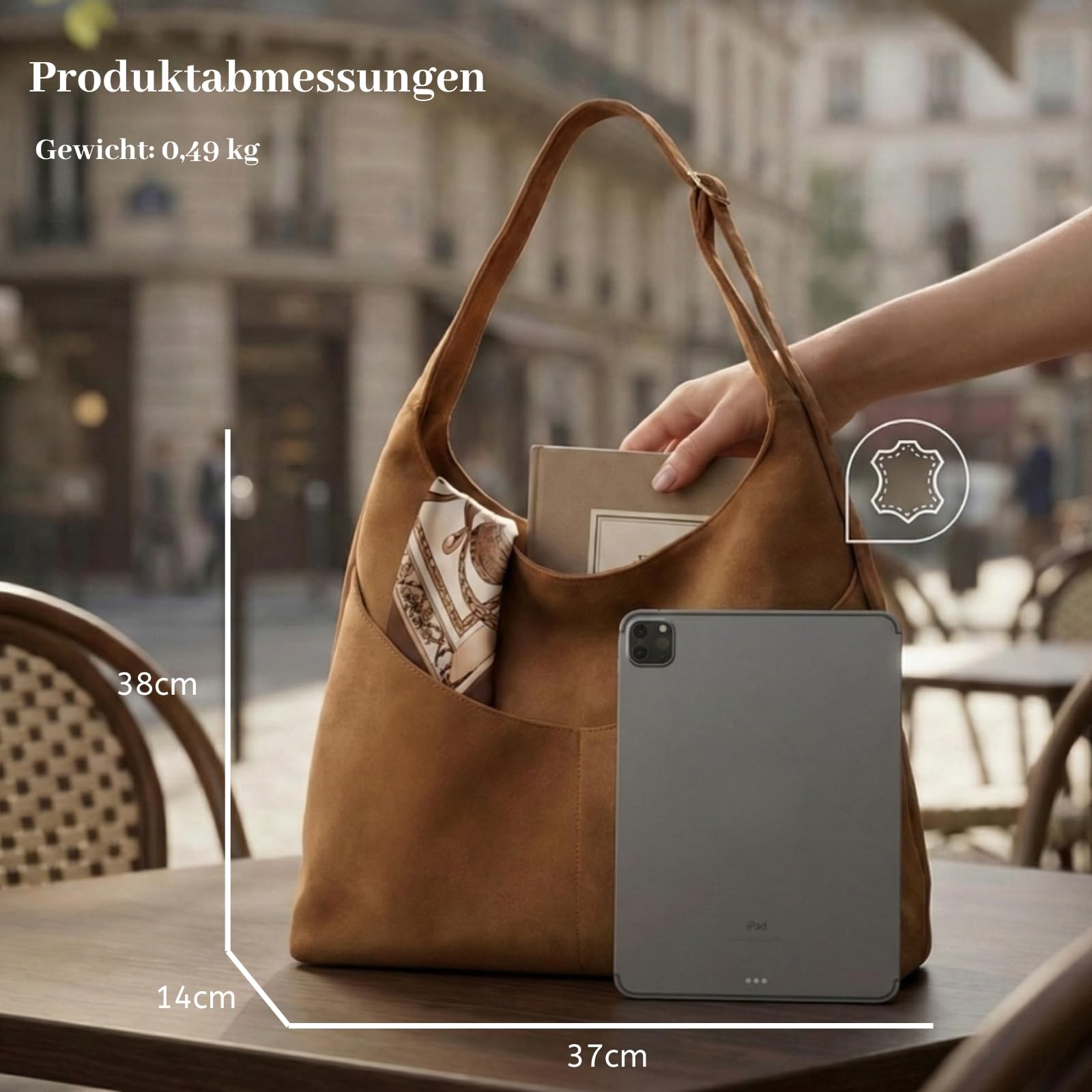 JANSBEN Wildleder Handtasche Damen Groß Shopper Tasche Damen Schultertasche Suede Hobo Bag Umhängetasche für Freizeit, Arbeit, Reisen