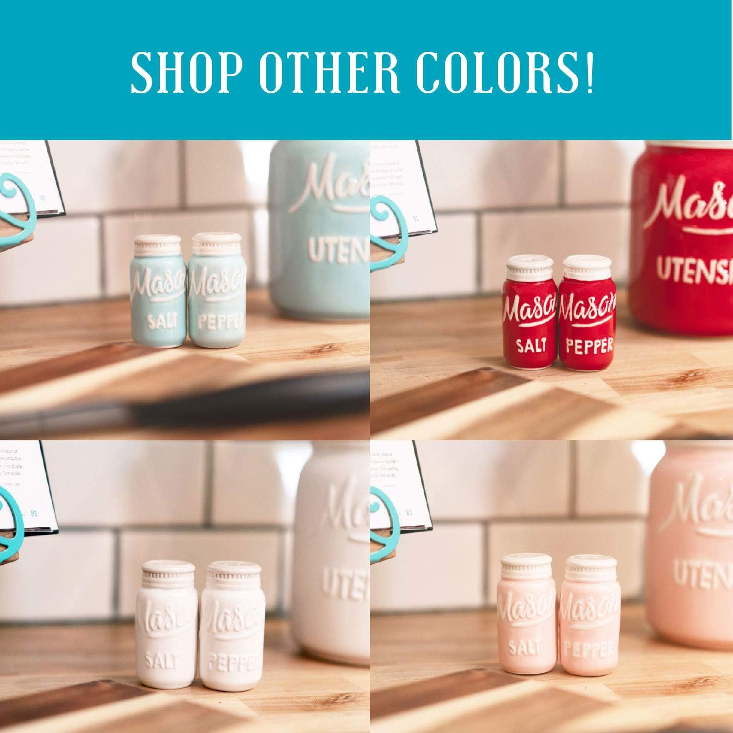 Ceramic Salt and Pepper Shakers Set - Mason Jar Blue Salt and Pepper Shakers Set for Kitchen Accessories - Table Salt Shaker for Cooking - Vintage Salt & Pepper Shaker Sets for Seasoning (Set of 2)