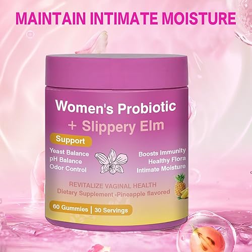 Miniatura 5 de Gomitas de probióticos femeninos con olmo resbaladizo  60 gomitas de piña para mujeres ph equilibrio, probióticos vaginales que apoyan la flora, la
