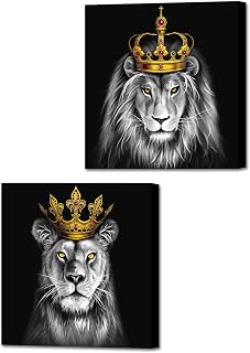 DuoBaorom King and Queen Crown Art Picture Black Couple Bedroom Wall Decor 12 x 12 inches