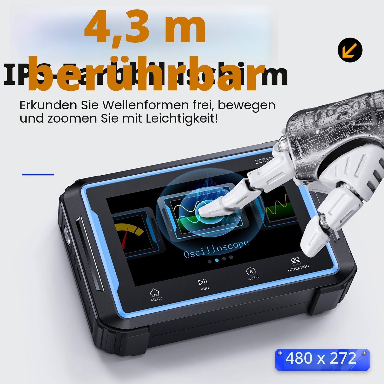 Oscilloscope,Handheld Oszilloskop Multimeter 3-in-1 Digitales Oszilloskop Signalgeber Multimeter mit 50Mhz Bandbreite,19999 Zählungen,250MS/s Abtastung,4.3 Zoll Touchscreen,Deutsche Sprachanzeige