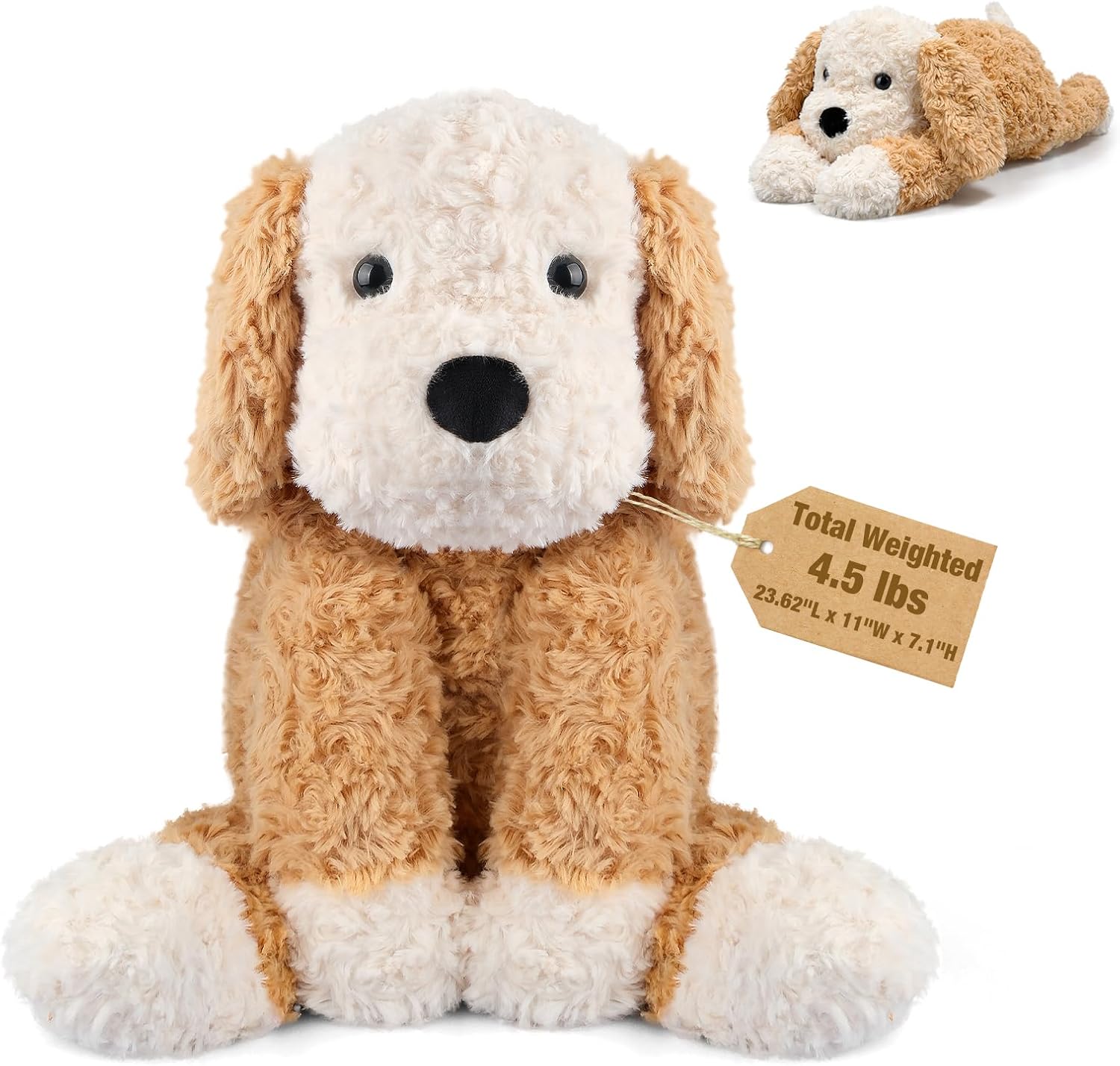 Bobbie & Laxi Weighted Stuffed Animals for Adults & Kids, 24" & 4.5lbs Sitting & Laying Dog Plush Toys Pillows with Removable Bag, Companion Gift for Boys and Girls, Puppy Plushies