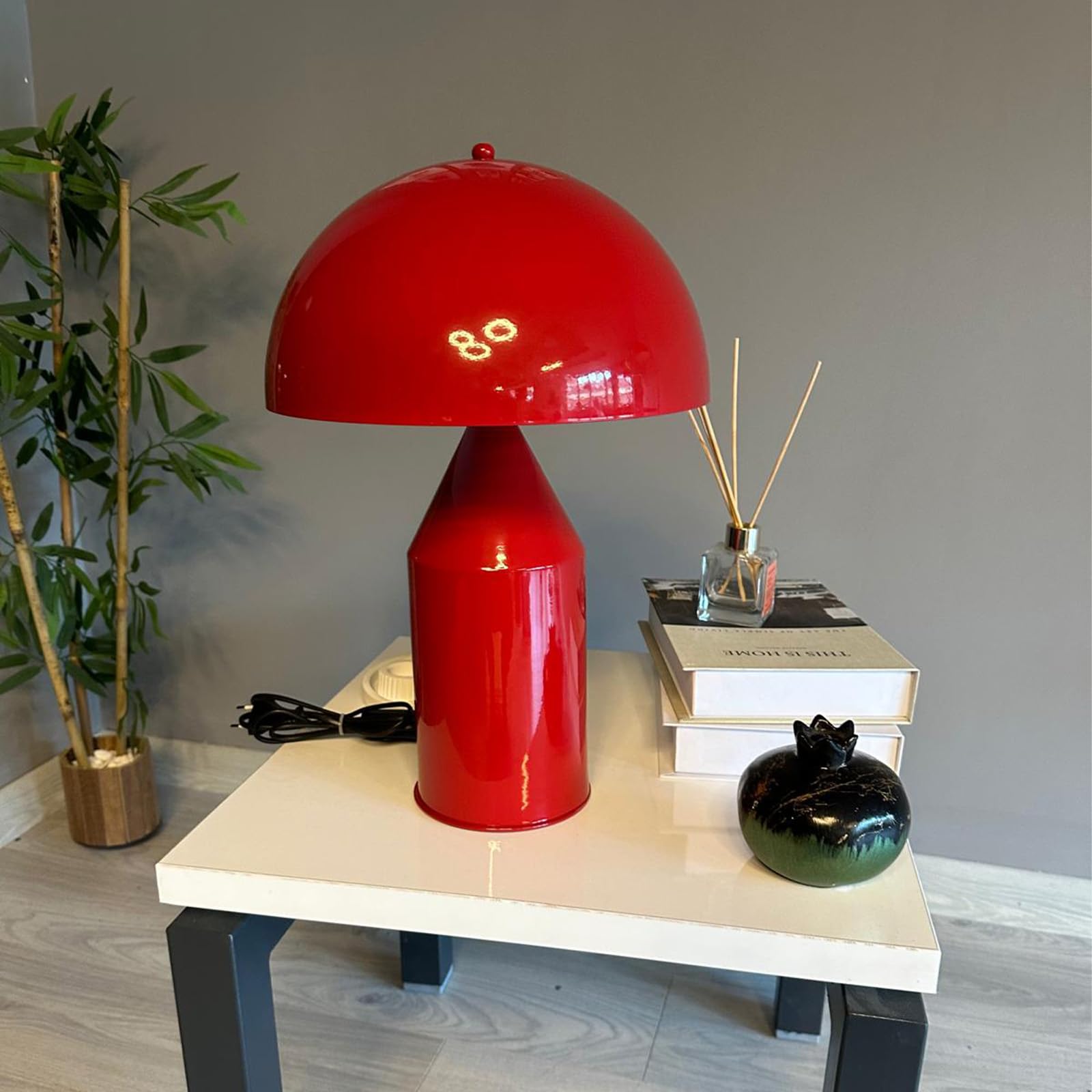 bamyum Lipeo Tischlampe Retro, Pilz Lampe Klein Rot, Pilzleuchte, Tischlampe mit Kabel, Retro Nachttischlampe, Vintage Tischleuchte Rot, Pilzlampen Wohnzimmer, Nachttischleuchte