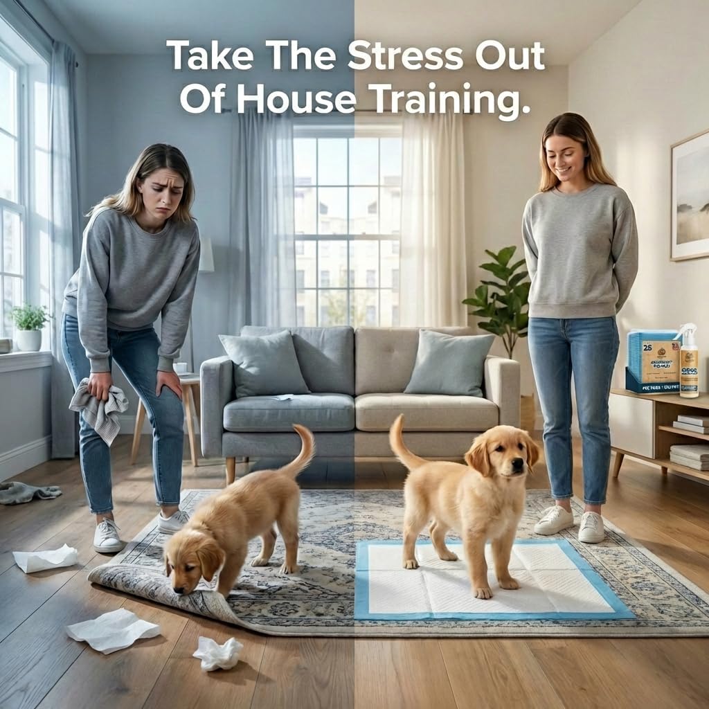 Extra Large Pee Pads for Dogs 30x23 in, 25 Count | Super Absorbent Multilayer Leak Proof Design | Quick Dry Top Layer | Includes Pet Urine Enzyme Cleaner | Disposable Potty Training Mat