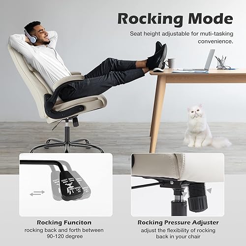 Miniatura 5 de NEWBULIG Soft PU Padded Ergonomic Home Office Desk Chair with Flip-up Armrests, Height Adjustable Big and Tall Executive Computer Chair with 360
