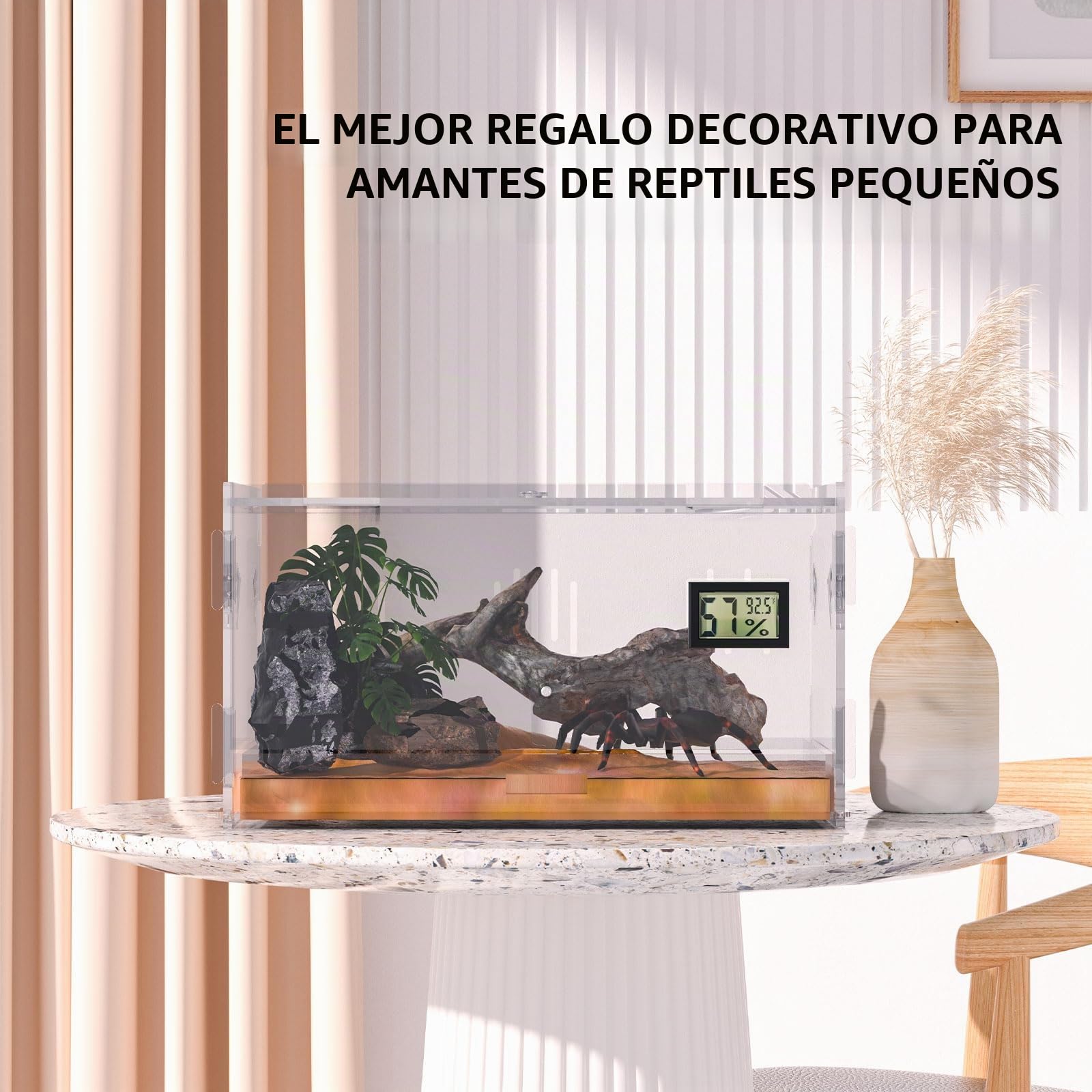 Terrario de Reptiles con Higrómetro de Temperatura, 40x25x18cm Caja de Reproducción, Tanque de Jaula para Insectos Pequeños en Casa y Oficina