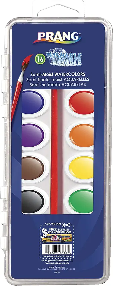 PRANG Washable Watercolor Paint Set, 16 Assorted Colors, Includes Brush (16016)