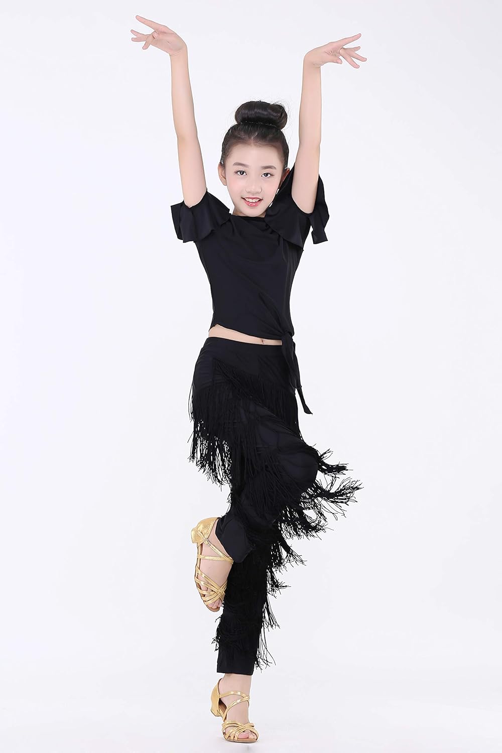 JEZISYMA Girls Tassel Fringed Ballroom Latin Tango Salsa Dance Pants (Black, L) : Clothing, Shoes & Jewelry
