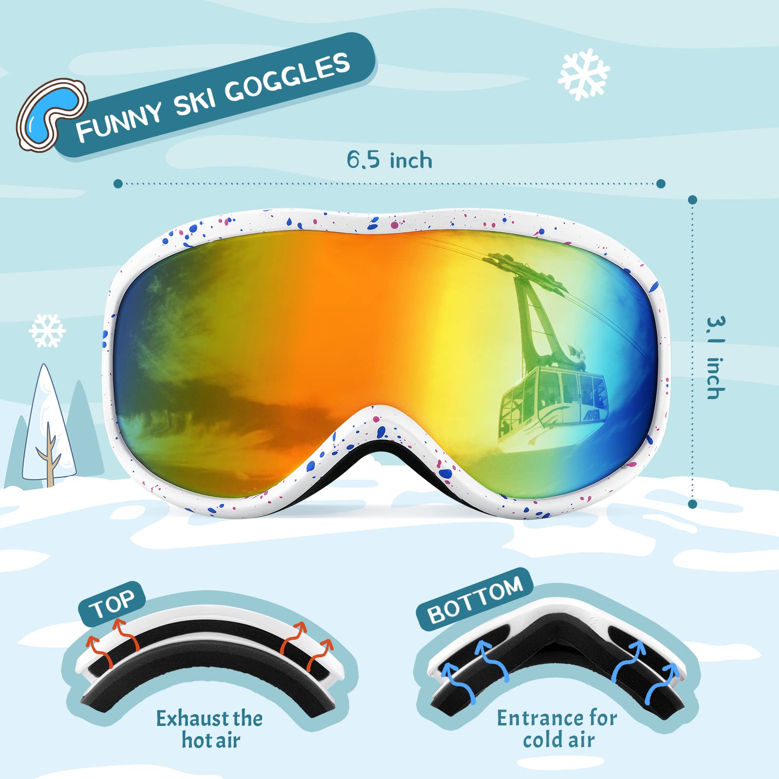 Supertrip Masque de Ski Enfant, Lunette de Ski 5 à 15 ans Anti-Buée/Poussière UV400, Masqué Ski Enfant pour le snowboard, l'alpinisme, la motoneige