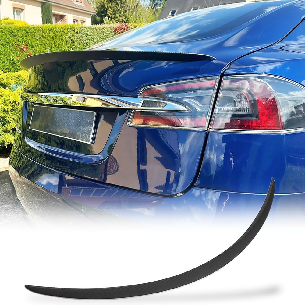Model S Carbon Fiber Trunk Spoiler for Tesla Model S 2012-2024 Custom Parts Rear Trunk Lip Wing Spoiler Body Kits Factory Outlet (Matt Black Carbon)