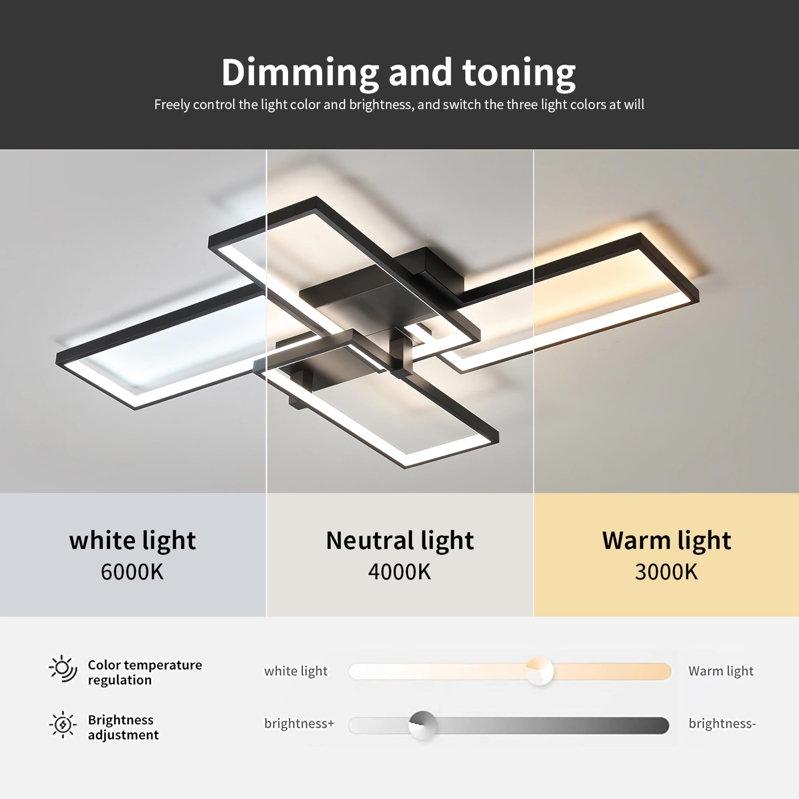 Oświetlenie sufitowe LED Nowoczesne prostokątne lampy sufitowe z pilotem Aluminiowa konstrukcja Oświetlenie wewnętrzne Żyrandol podtynkowy do sypialni jadalni salonu (Biały, 120CM)