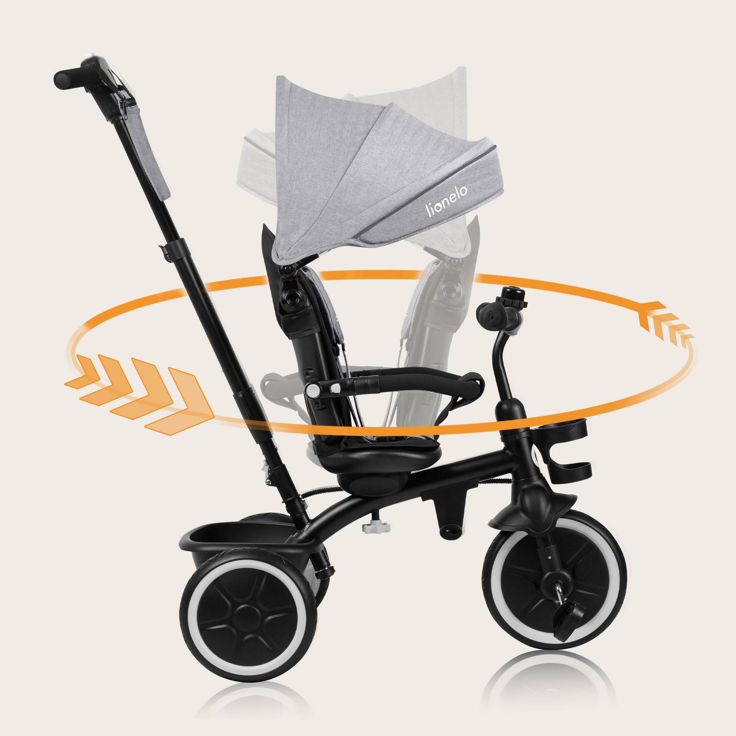 LIONELO Berry Multifunktionales Dreirad und Kinderwagen von 9 Monaten bis 5 Jahren bis zu 25 kg Große PU-Räder, Dreirad-Drehsitz 360° Montage ohne Werkzeug