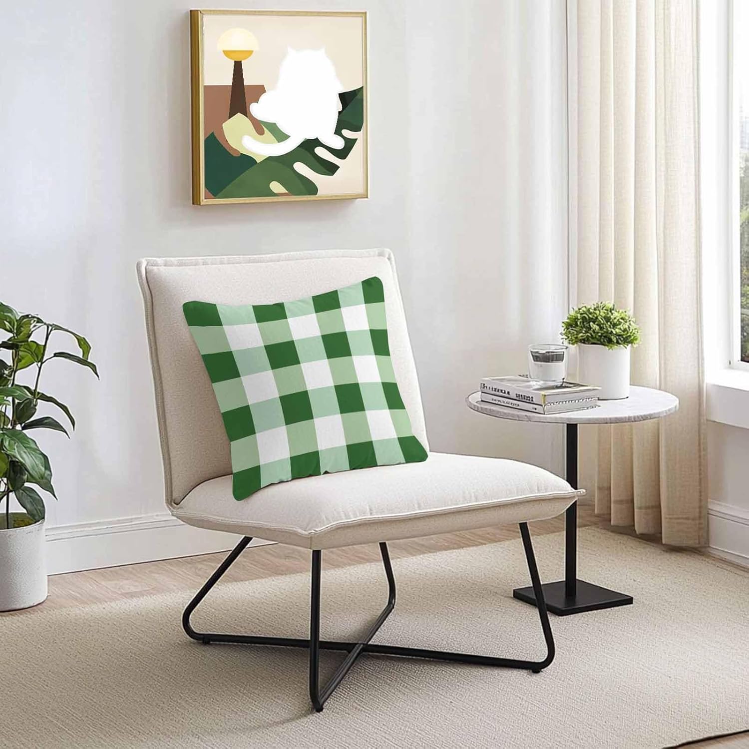 White Green Geometric Plaid Outdoor Pillow Covers 20x20in Pack of 2 Waterproof Pillowcase Modern Minimalist Checkered Decorative Throw Cushion Case for Patio Couch Sofa